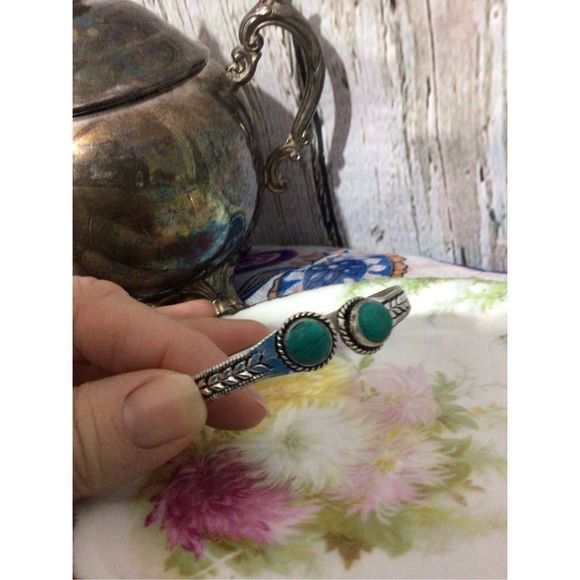 Turquoise SilverPlate Bangle Bracelet Adjustable NEW - Picture 9 of 16